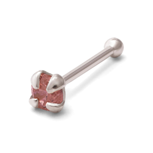 Sterling Silver 2mm Pink CZ 24Ga Nose Stud Ball End