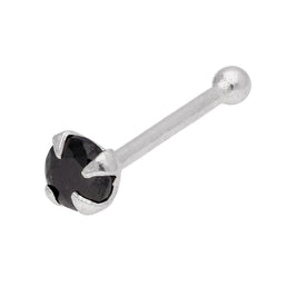Sterlingsilber Schwarz 2 mm CZ Nasenstecker Kugelende