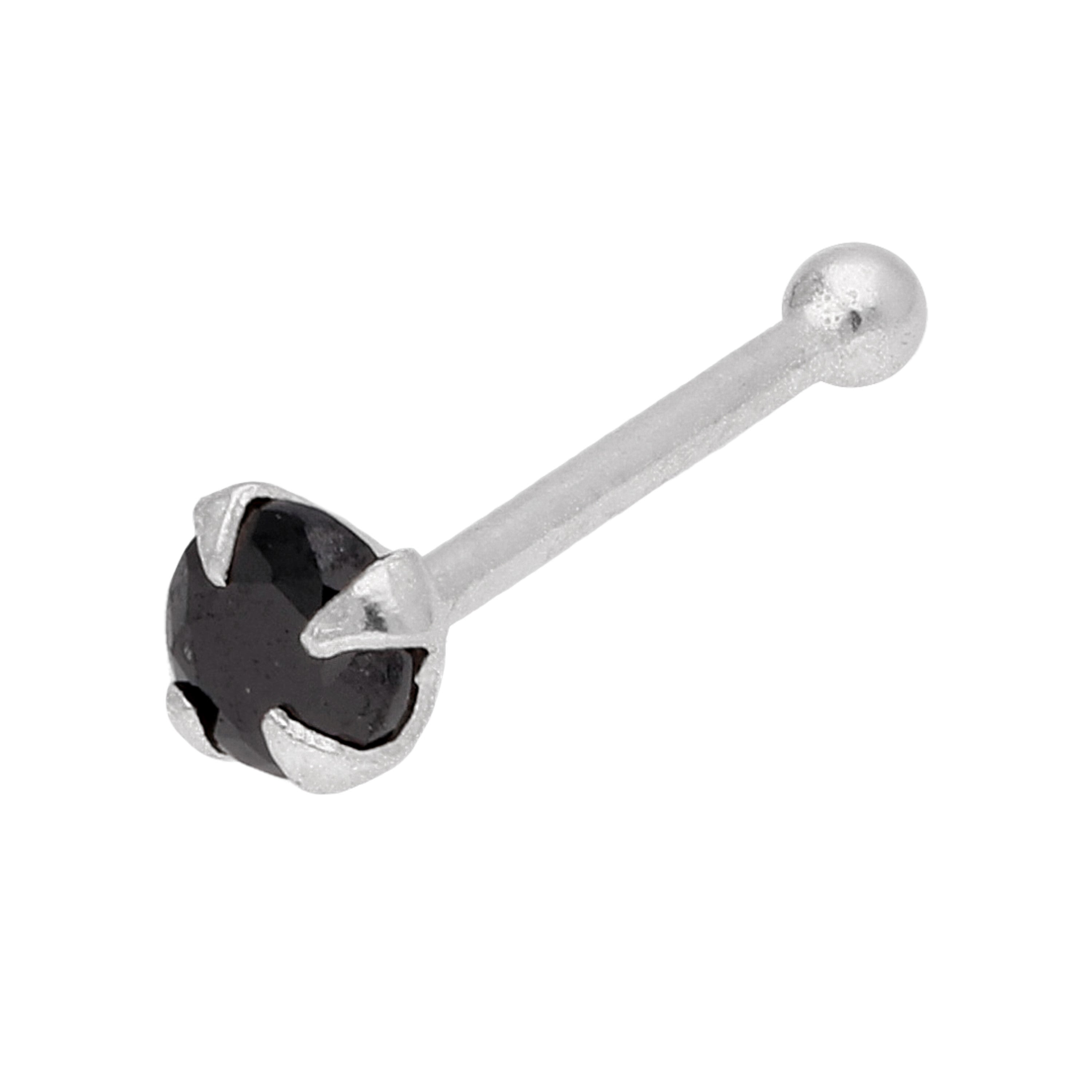 Sterlingsilber Schwarz 2 mm CZ Nasenstecker Kugelende
