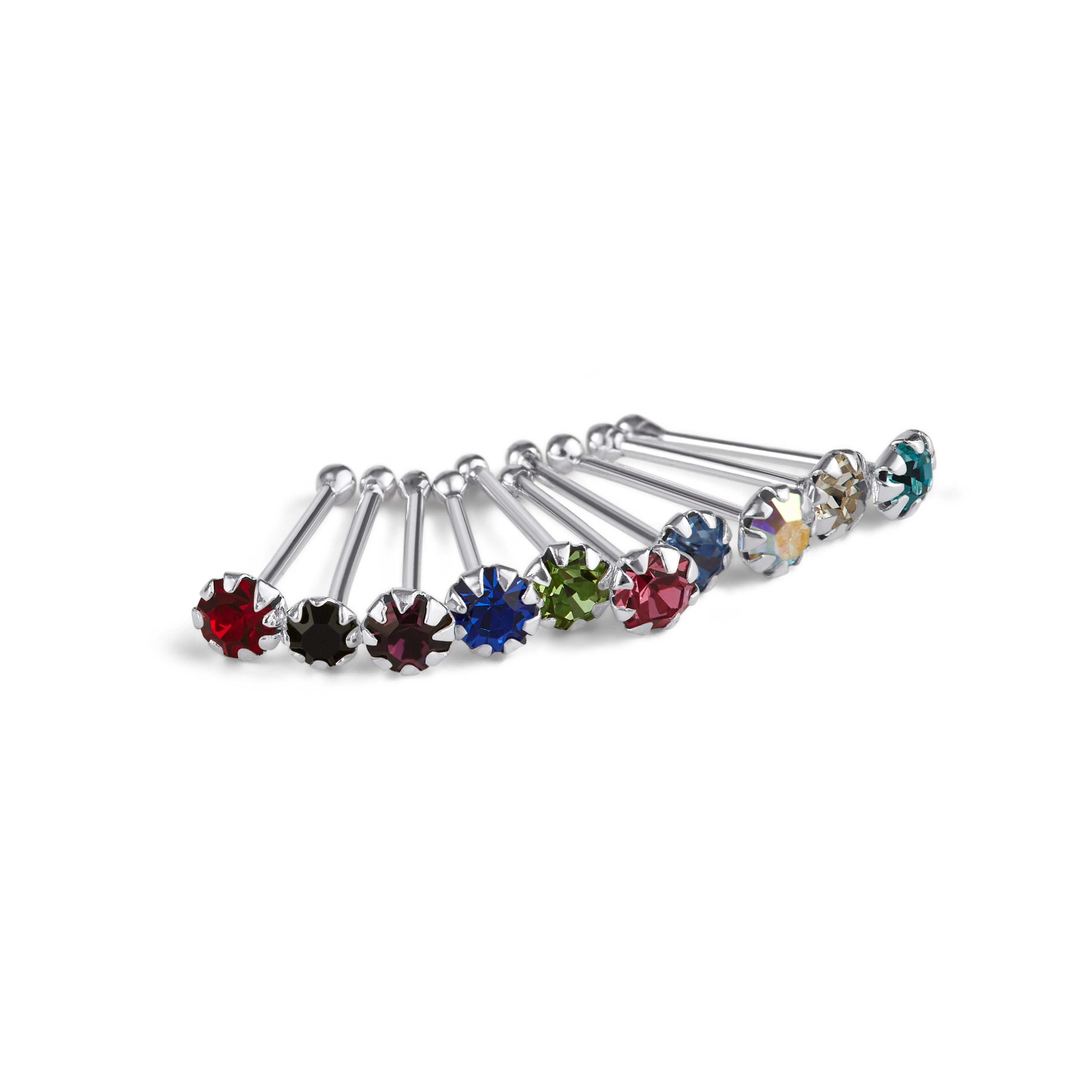 10 x Sterlingsilber Mehrfarbig CZ Kugelende 24Ga Nasenstecker