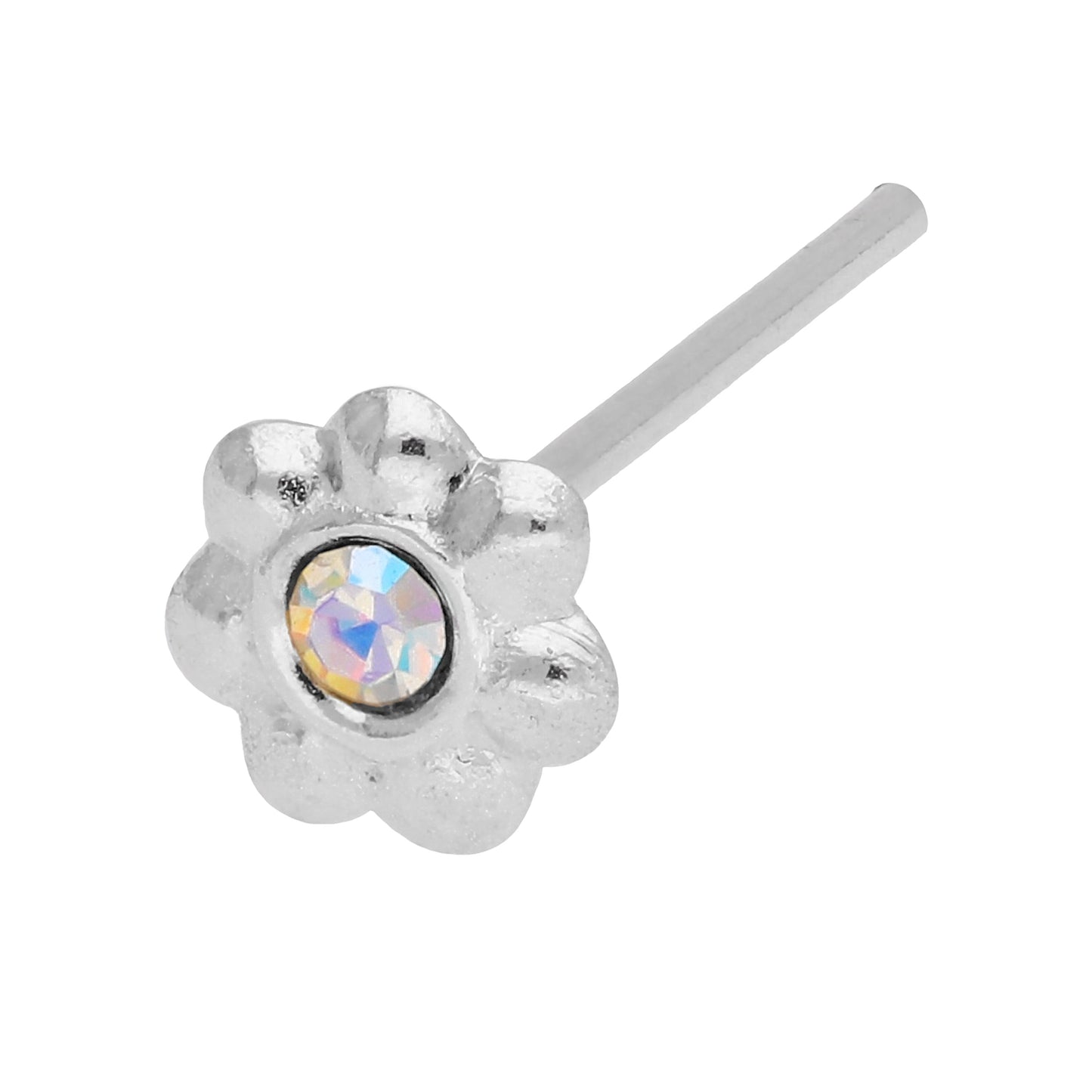 Sterlingsilber CZ Aurora Borealis Blume Nasenstecker Gerades Ende