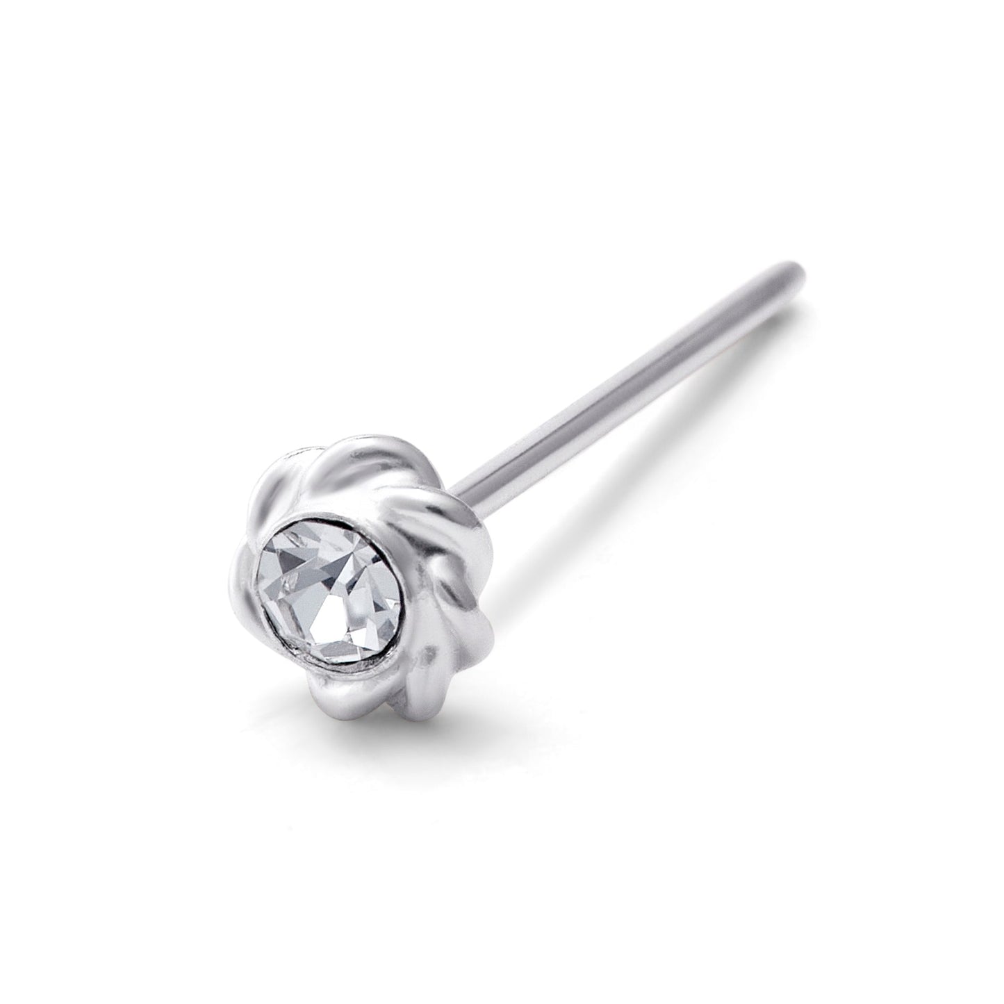 Sterling Silver 2mm CZ Twisted Flower 24Ga Nose Stud