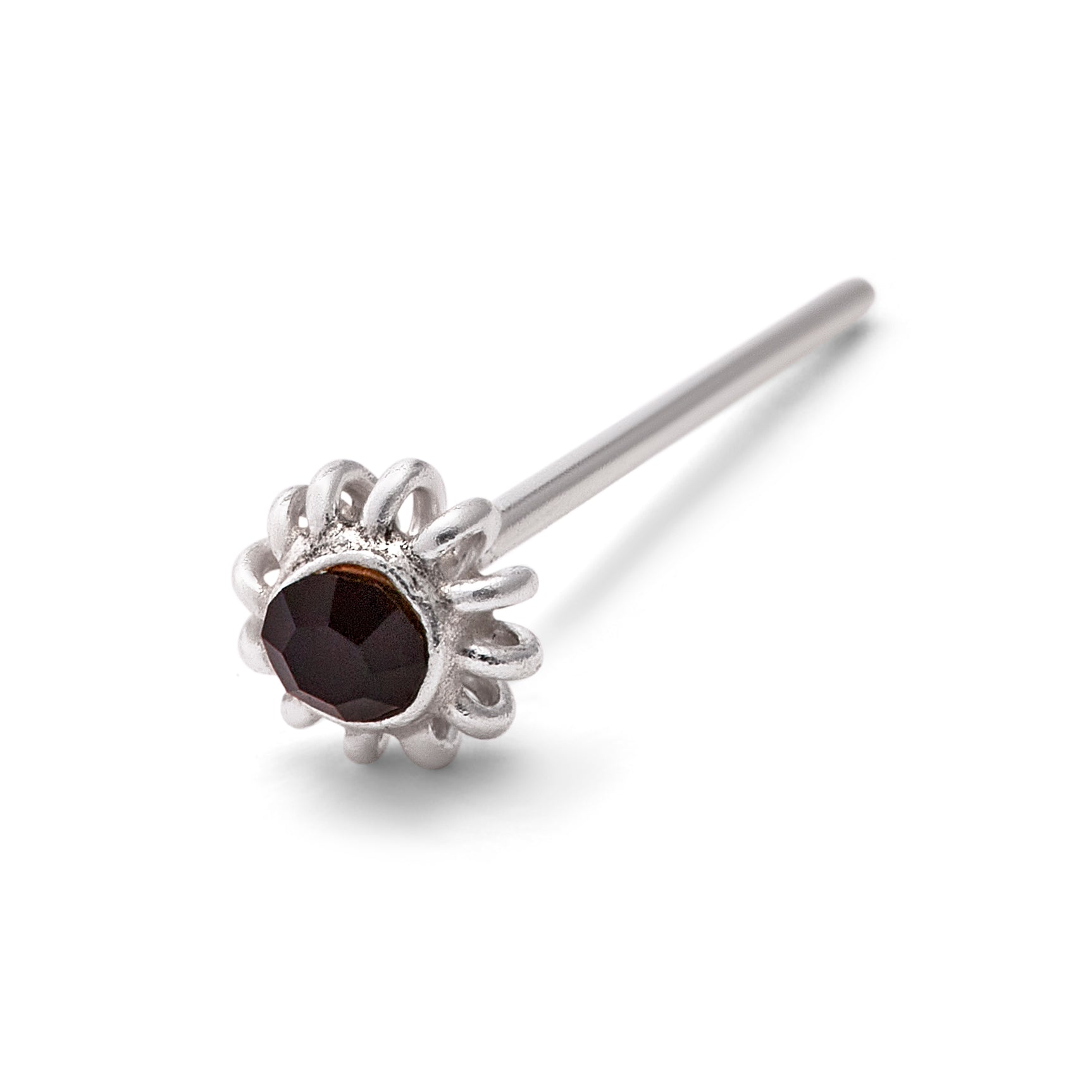 Sterlingsilber 2 mm Schwarz CZ Gewunden Blume 24Ga Nasenstecker