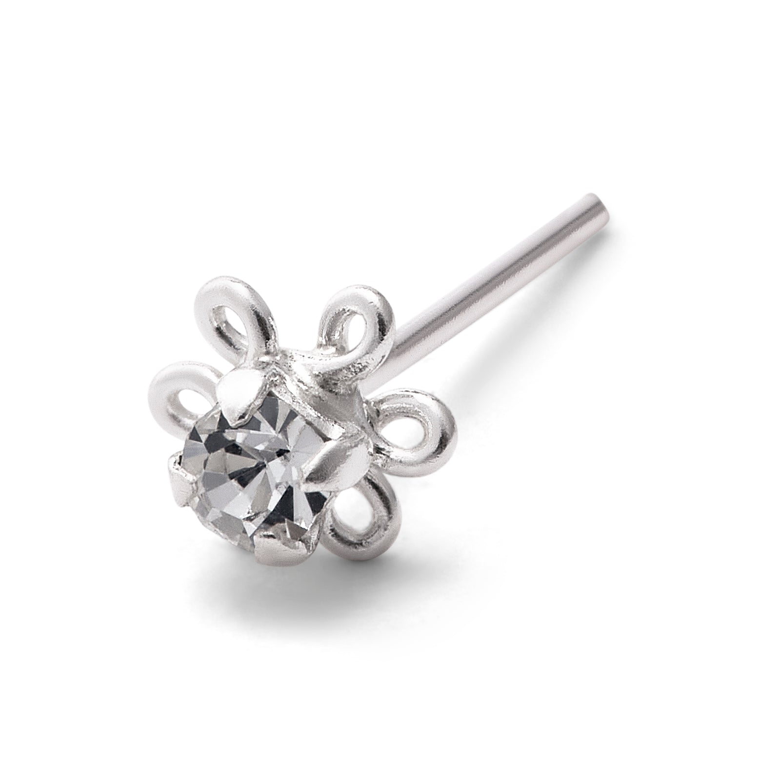Sterlingsilber 2 mm Strassstein Blume Nasenstecker Gerades Ende