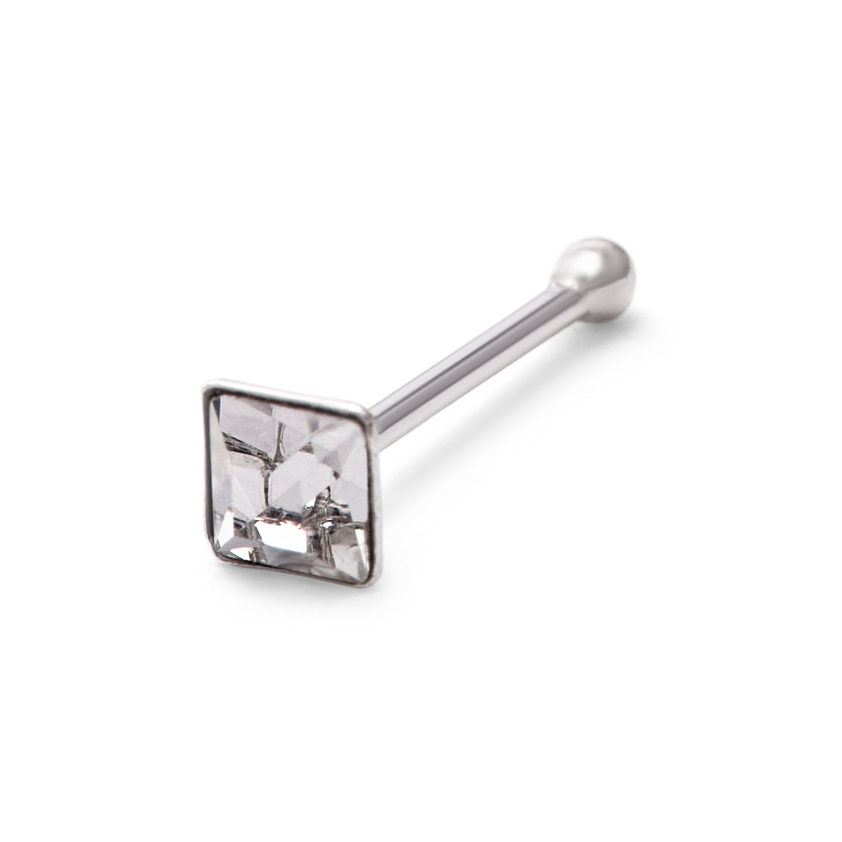 Sterlingsilber 2 mm Quadratisch CZ 24Ga Nasenstecker Kugelende