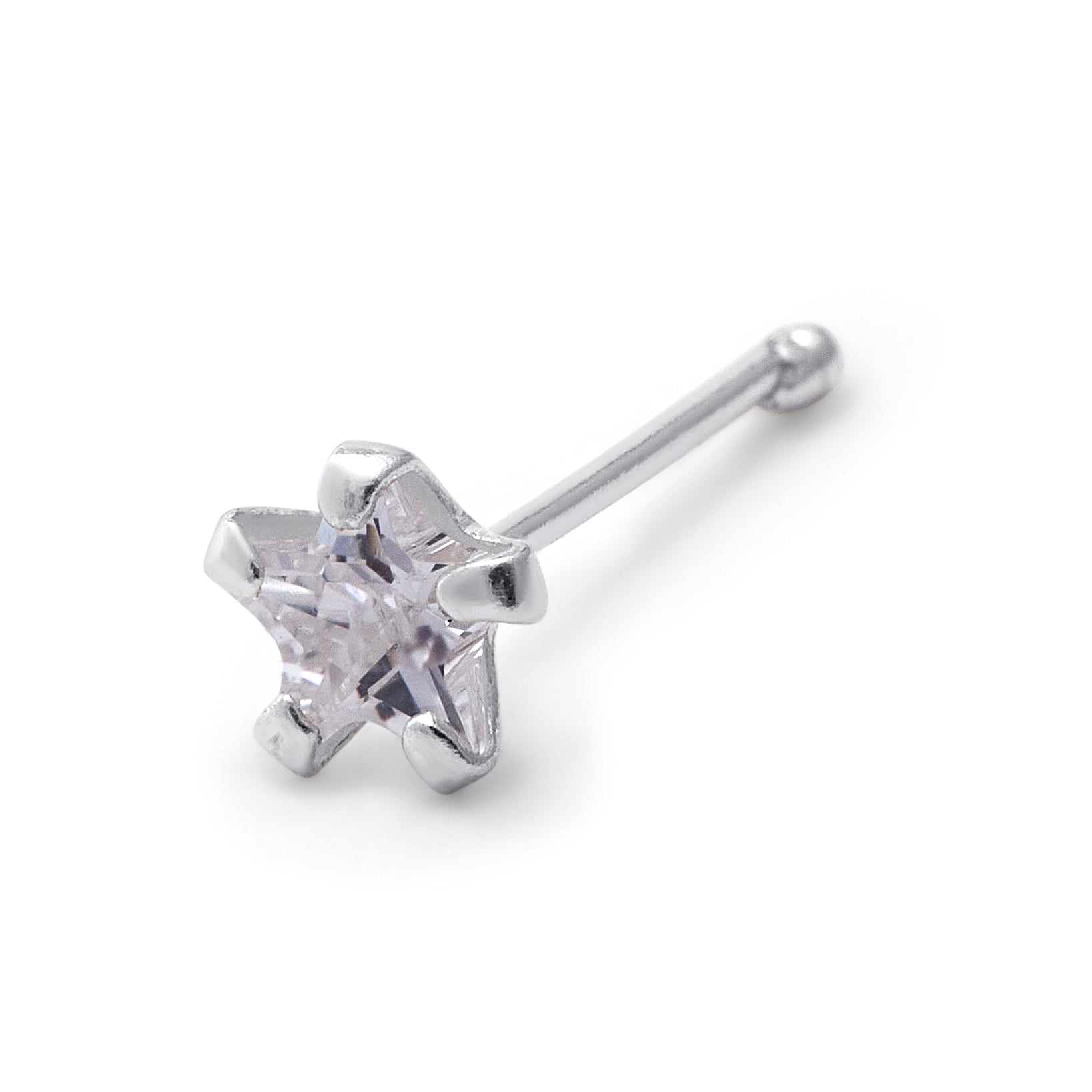 Sterlingsilber 3 mm Stern CZ 24Ga Nasenstecker Kugelende