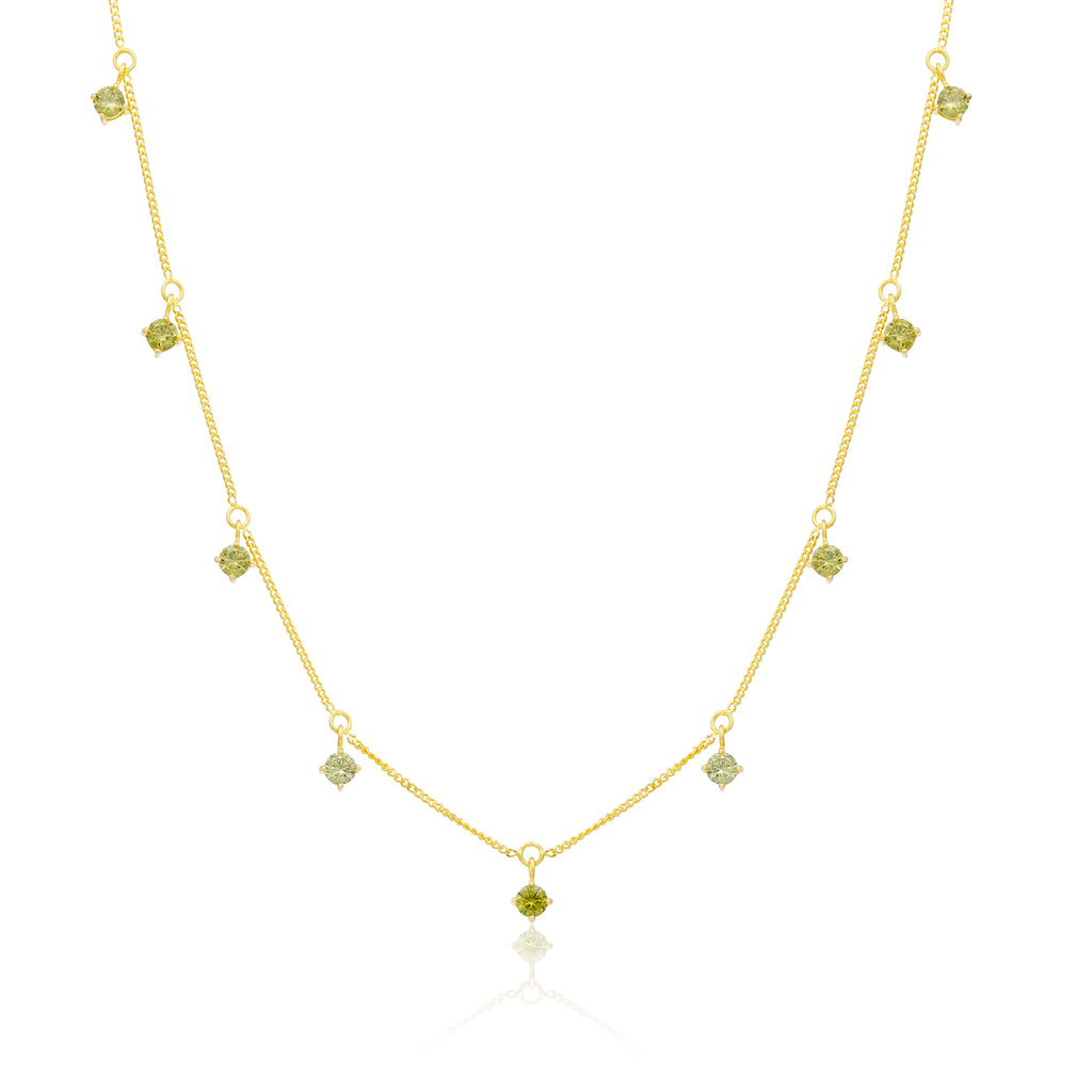 Vergoldet Sterlingsilber Mehr Peridot CZ Halskette 40,5+5 cm