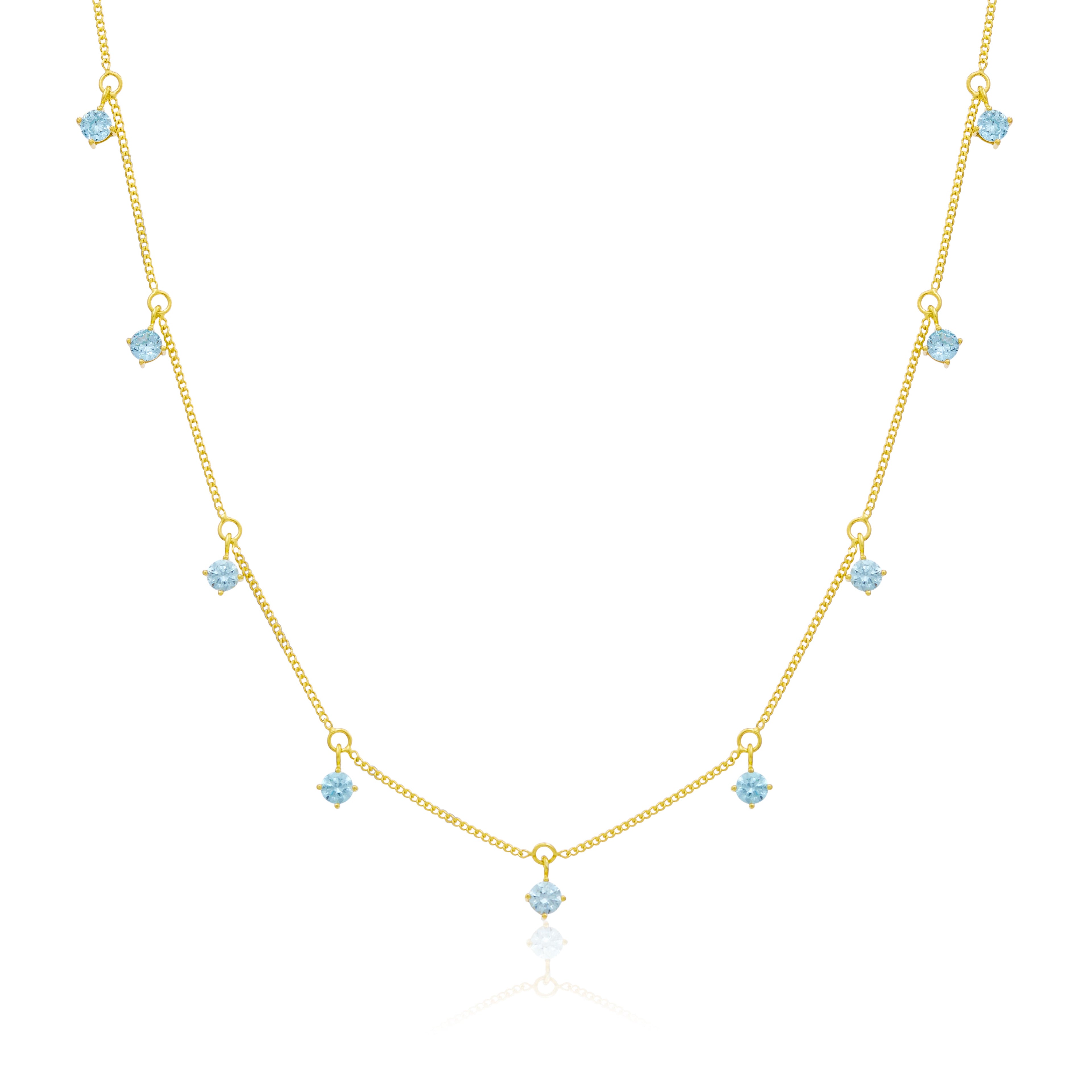 Vergoldet Sterlingsilber Mehr Aquamarin CZ Halskette 40,5+5 cm