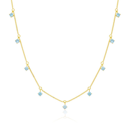 Vergoldet Sterlingsilber Mehr Aquamarin CZ Halskette 40,5+5cm