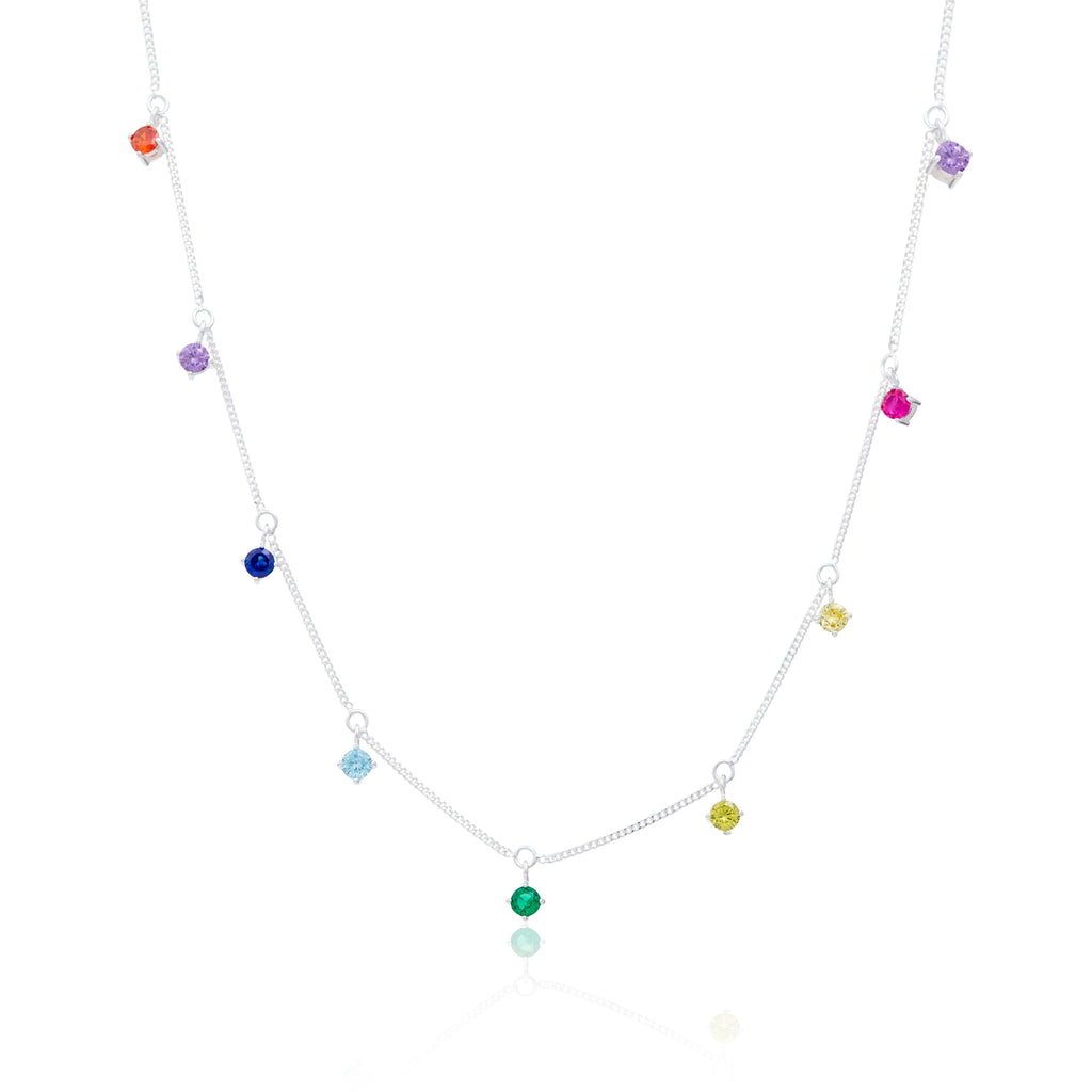 Sterlingsilber Mehr Regenbogen CZ Halskette 40,5+5 cm