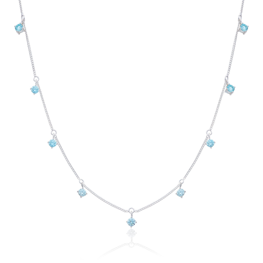 Sterlingsilber Mehr Aquamarin CZ Halskette 40,5+5 cm