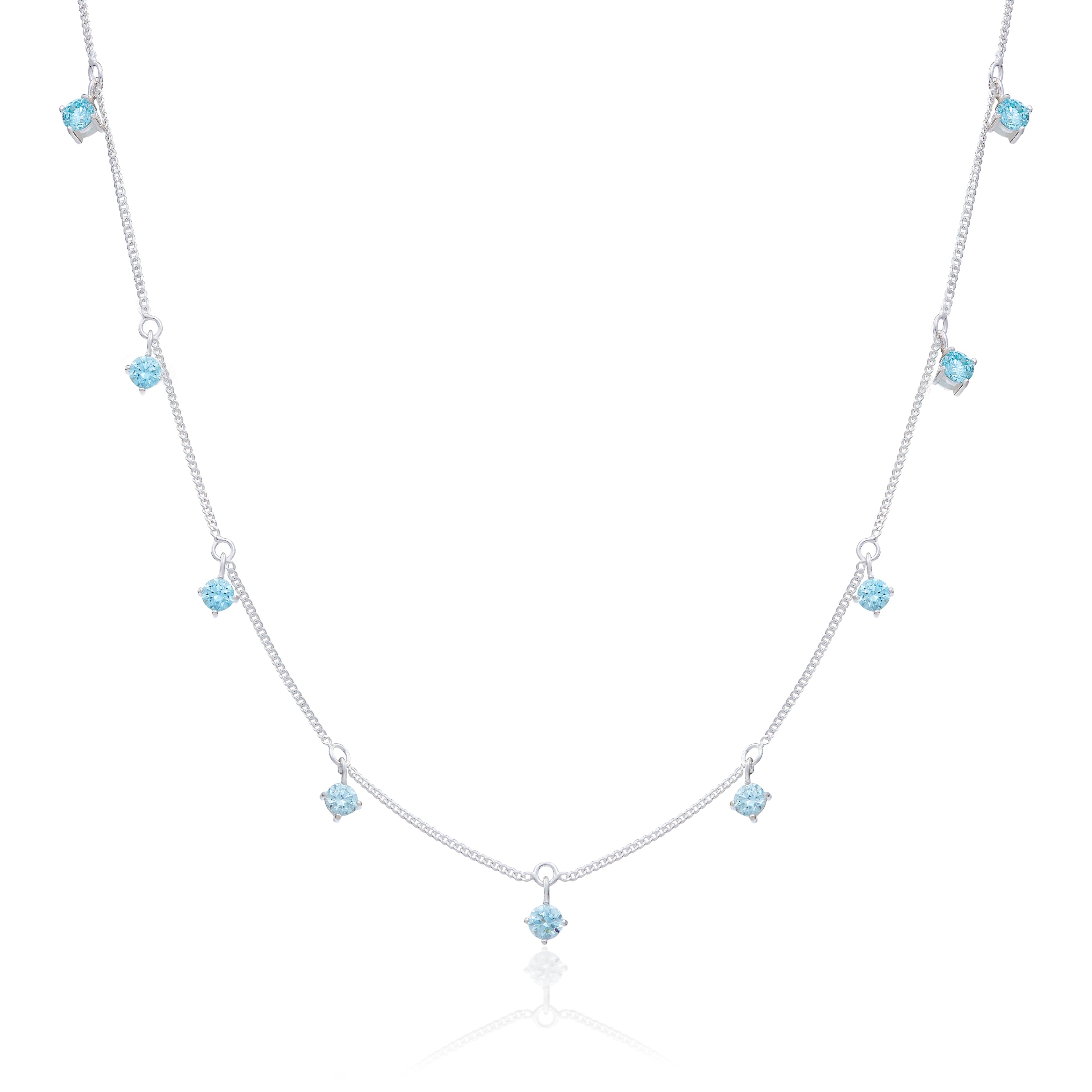 Sterlingsilber Mehr Aquamarin CZ Halskette 40,5+5 cm