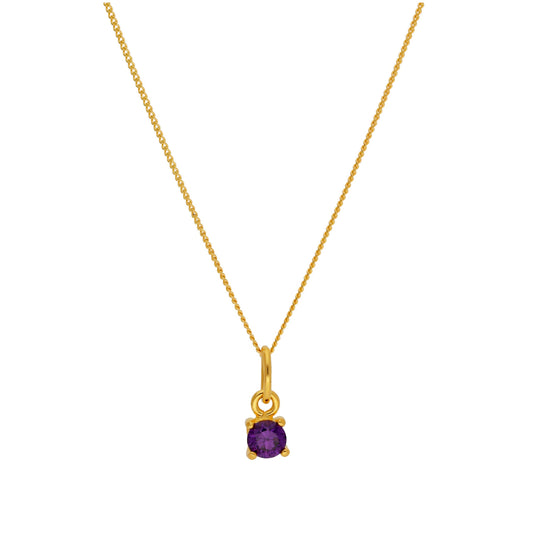 Gold Plated Sterling Silver 4mm Amethyst CZ Birthstone Necklace 14-32 Inches