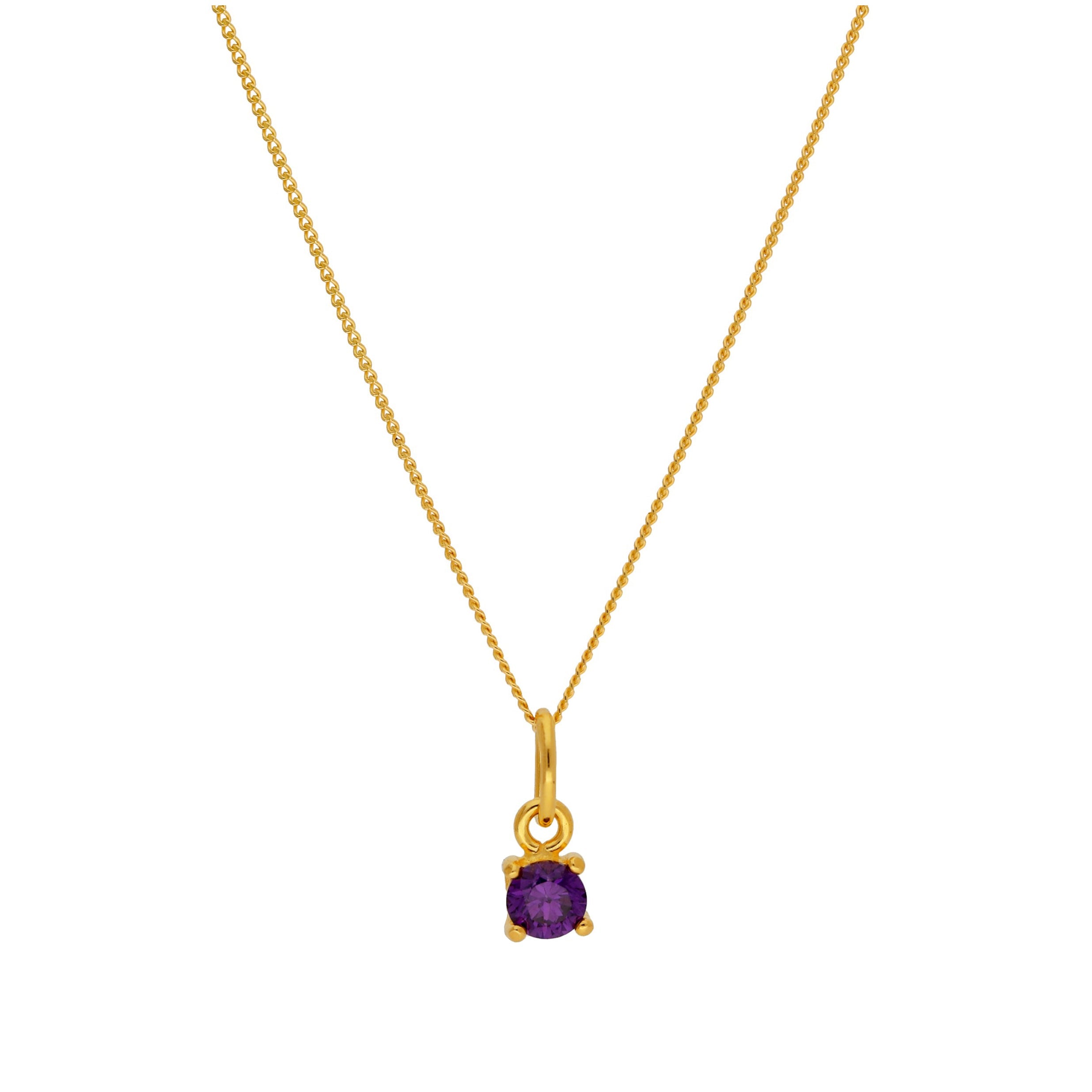 Vergoldet Sterlingsilber 4 mm Amethyst CZ Geburtsstein Halskette 35,5 - 81 cm