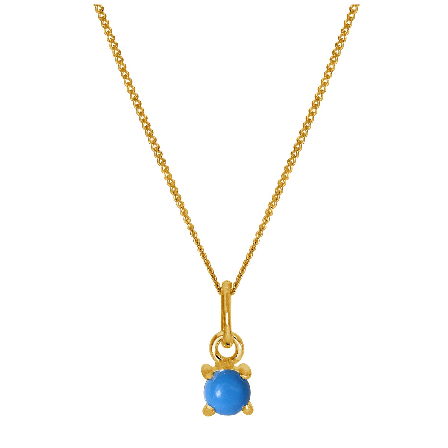 Gold Plated Sterling Silver 4mm Turquoise Birthstone Claw Necklace 14 - 32 Inches