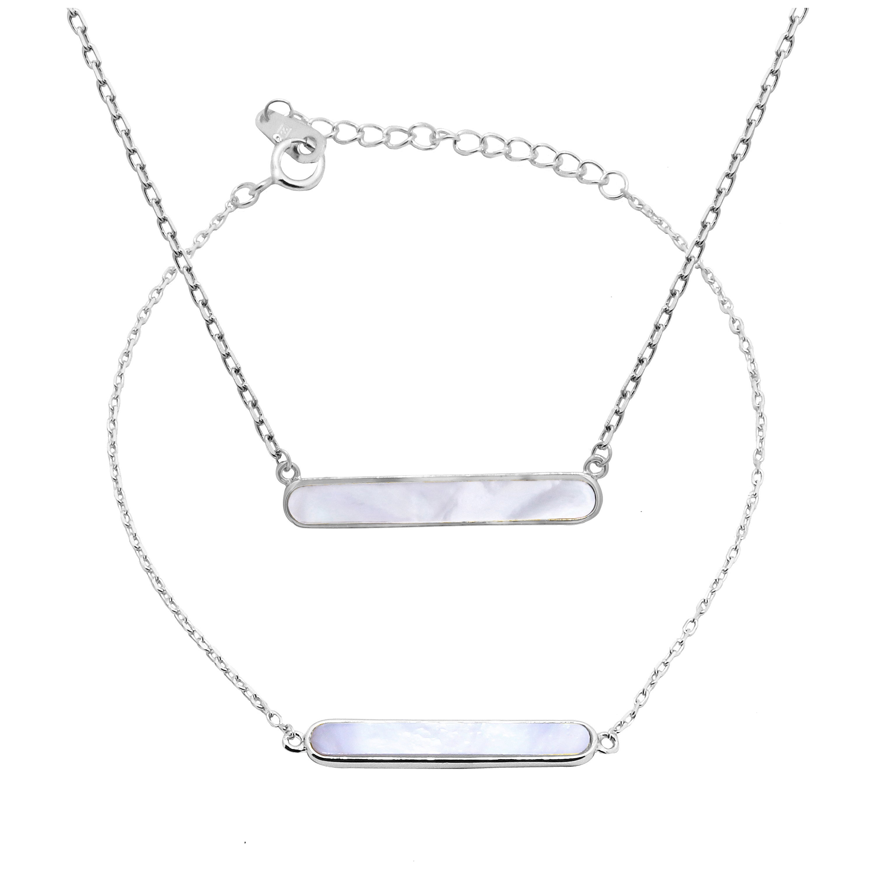 Sterlingsilber Perlmutt Stange Armband & Halskette Satz