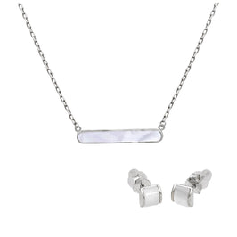 Sterlingsilber Gewölbt Perlmutt Ohrstecker & 45,5 cm Stange Halskette Satz