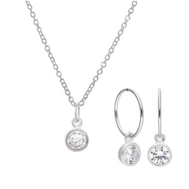 Sterlingsilber CZ Überschliff 12 mm Creolen Ohrringe & Halskette Satz 40,5 - 81 cm