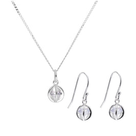Sterlingsilber CZ Kugel Ohrringe & Halskette Set 14-22 Zoll