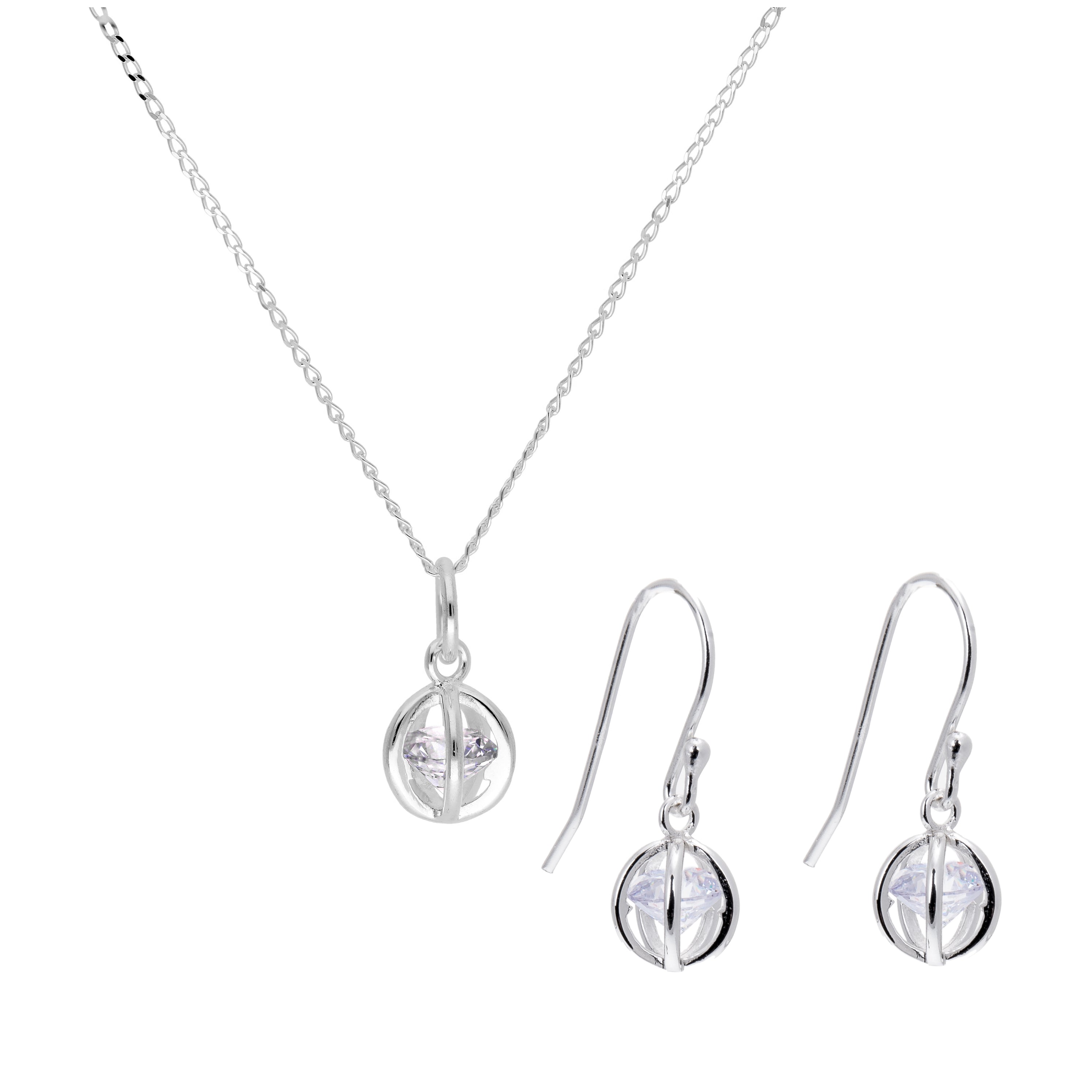 Sterlingsilber CZ Kugel Ohrringe & Halskette Set 14-22 Zoll