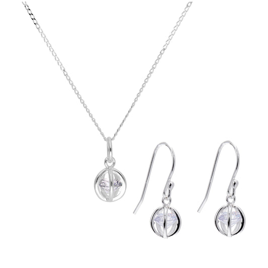Sterling Silber CZ Kugel Ohrringe & Halskette Set 14-22 Zoll