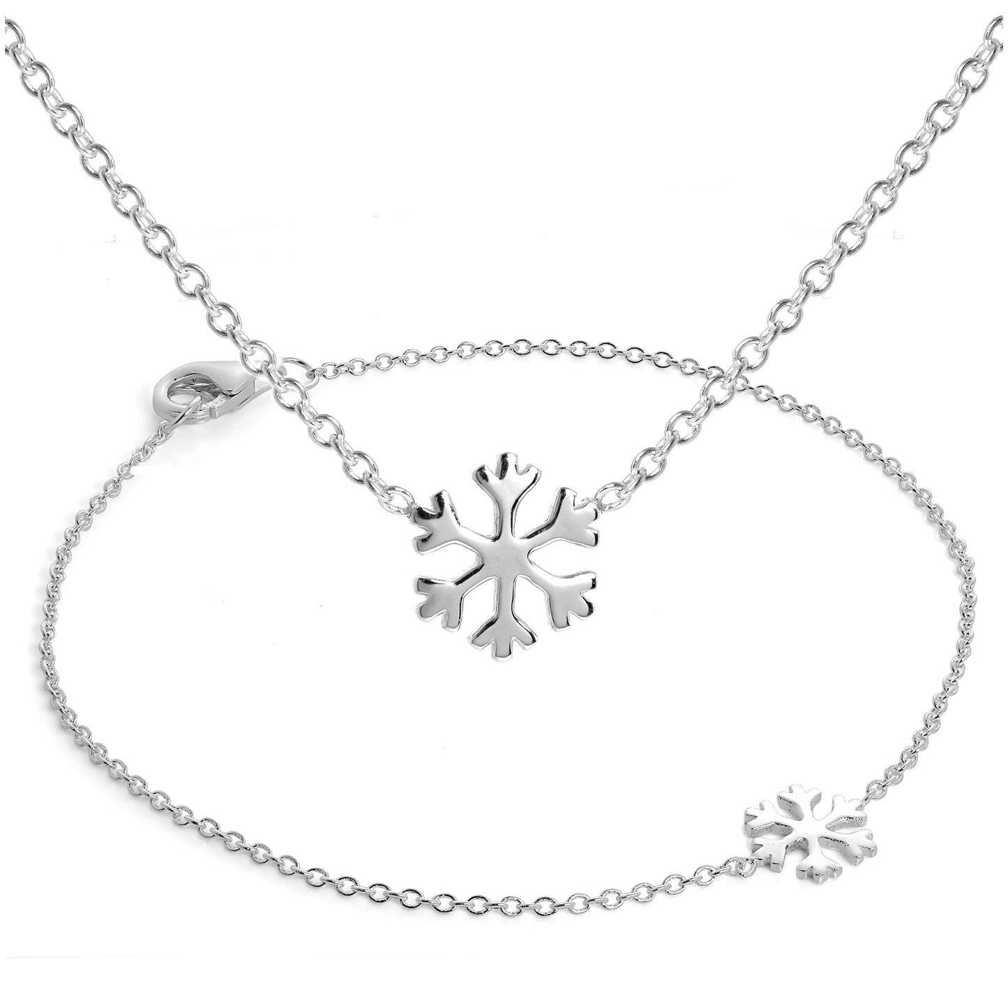 Sterlingsilber 18cm Schneeflocke Armband & 45,5cm Halskette Satz