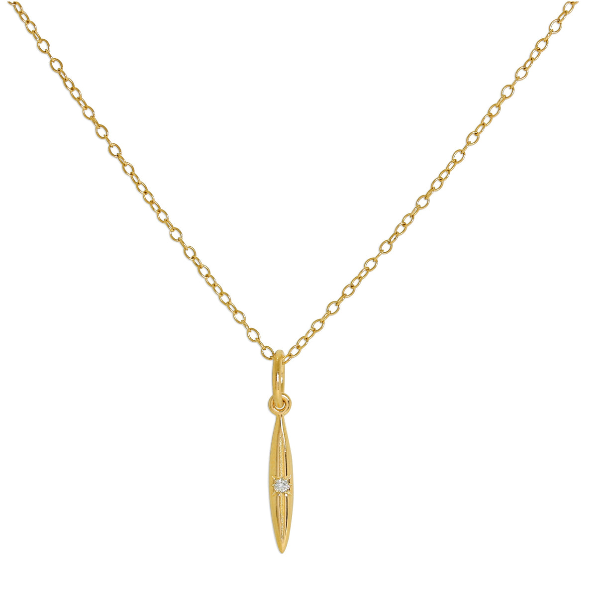 Vergoldete Halskette aus Sterlingsilber mit echtem Diamant-Spike-Anhänger, 35–55 cm