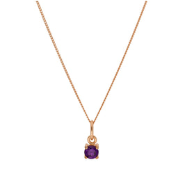 Roségold-beschichtete Halskette aus Sterlingsilber mit Amethyst-CZ für den Monat Februar, 14–32 Zoll