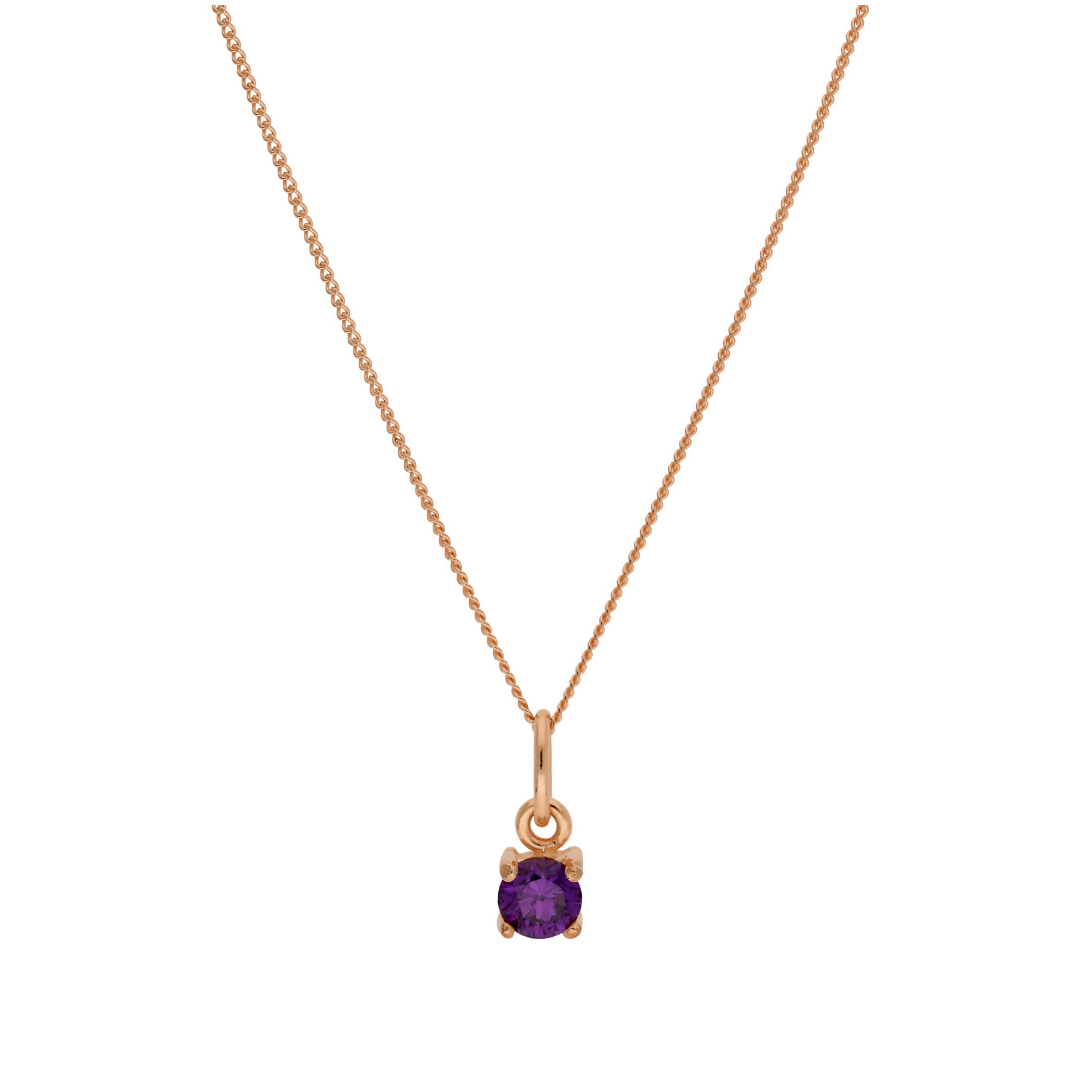 Roségold-beschichtete Halskette aus Sterlingsilber mit Amethyst-CZ für den Monat Februar, 14–32 Zoll