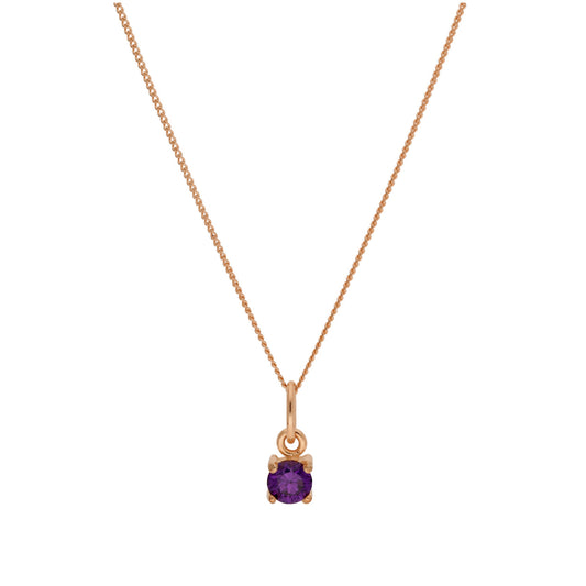 Roségold-beschichtete Halskette aus Sterlingsilber mit Amethyst-CZ für den Monat Februar, 14–32 Zoll