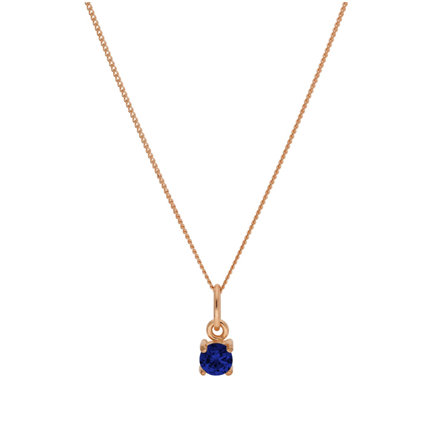 Roségold-beschichtete Sterlingsilber-Saphir-CZ-Geburtsstein-Halskette 14–32 Zoll