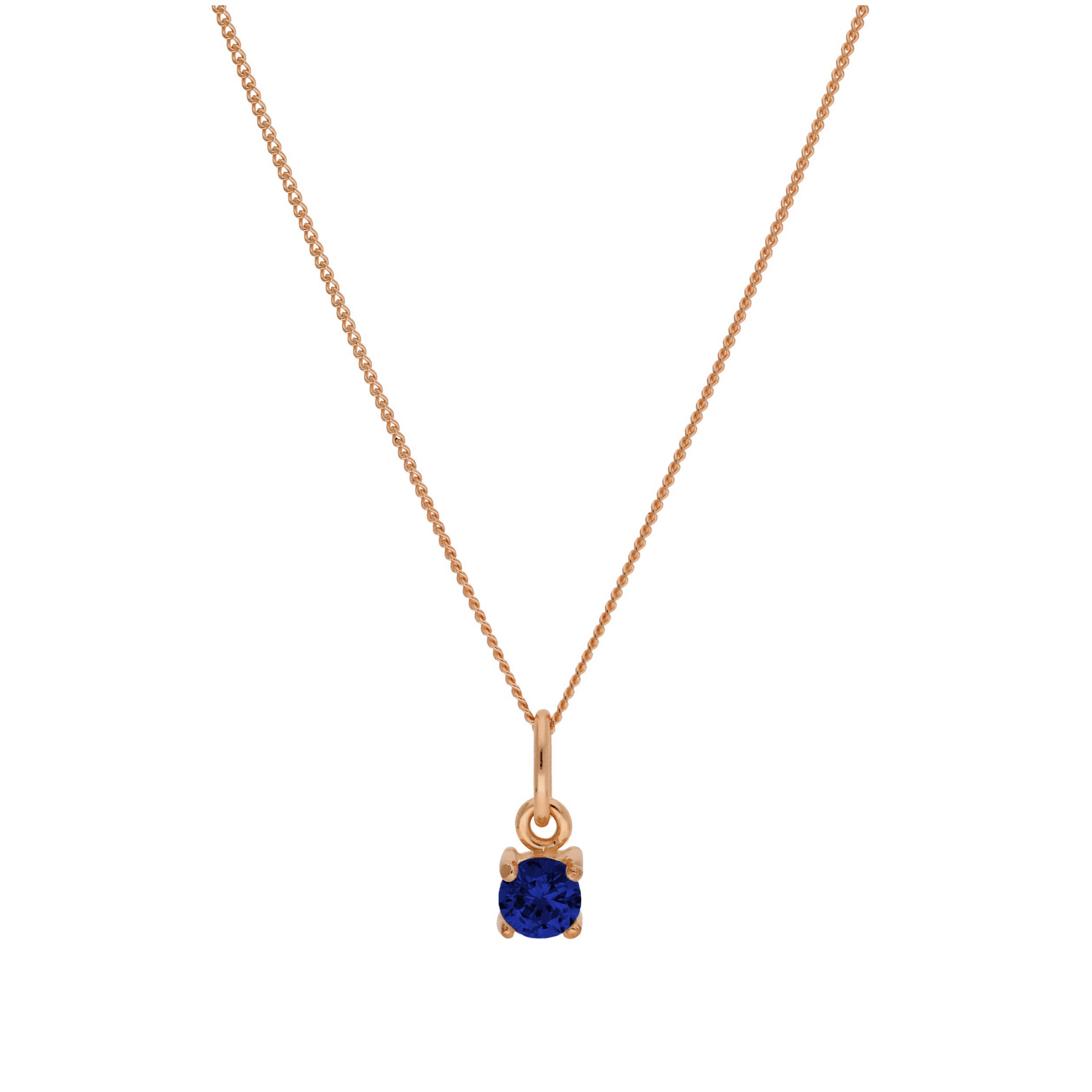Roségold-beschichtete Sterlingsilber-Saphir-CZ-Geburtsstein-Halskette 14–32 Zoll