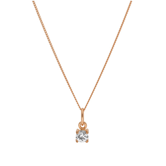 Roségold-beschichtete Halskette aus Sterlingsilber mit klarem CZ-Geburtsstein, 14–32 Zoll
