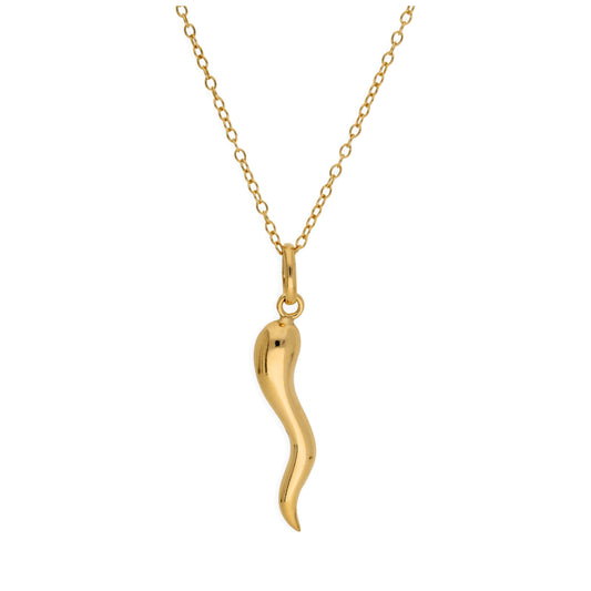 Vergoldet Sterlingsilber Glückshörnchen „Cornicello“ Halskette 14 - 56cm