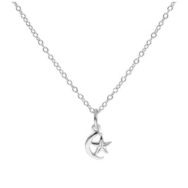 Kleine Halskette aus Sterlingsilber mit Halbmond und Stern 14–28 Zoll
