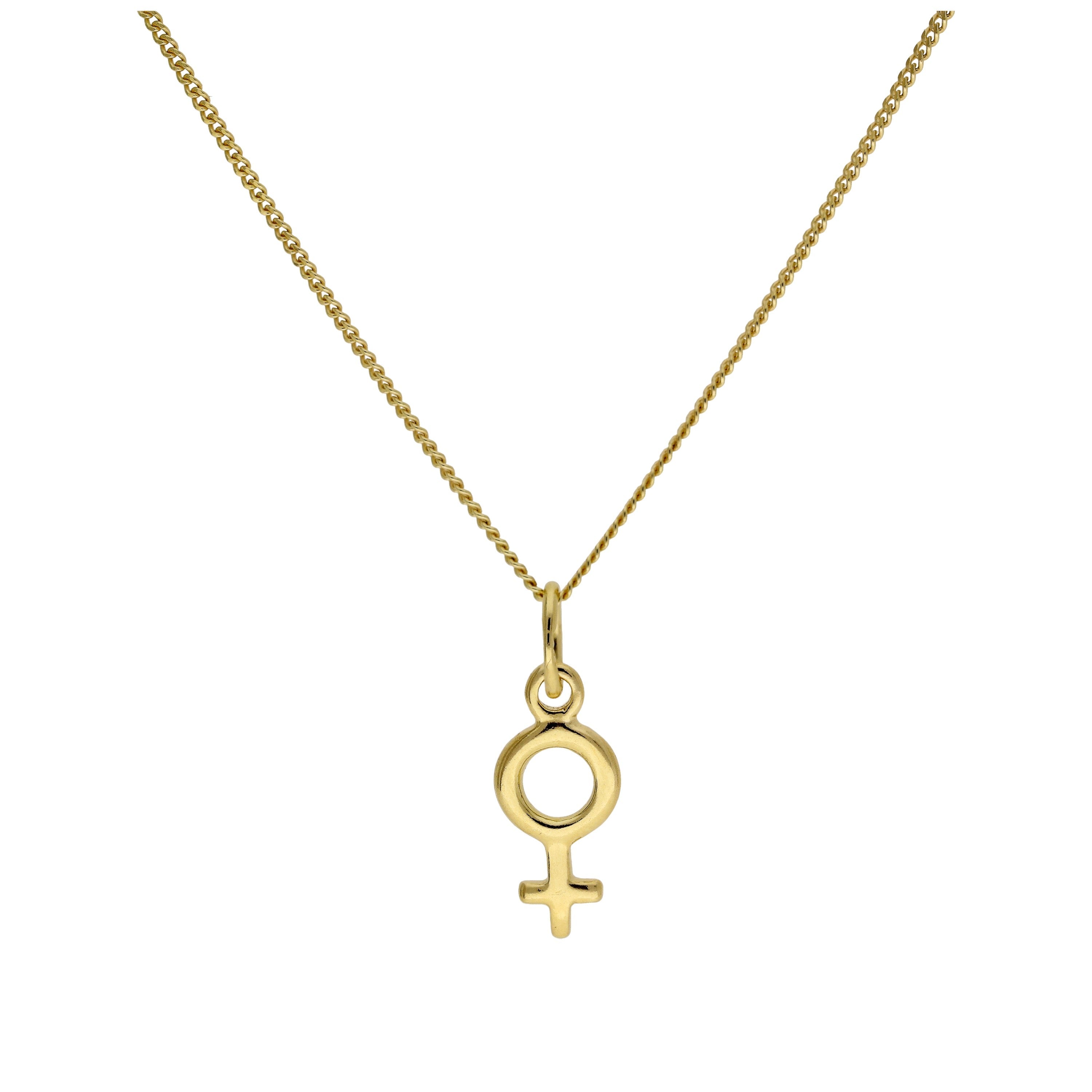 Kleine vergoldete Halskette aus Sterlingsilber mit weiblichem Symbol, 14–32 Zoll