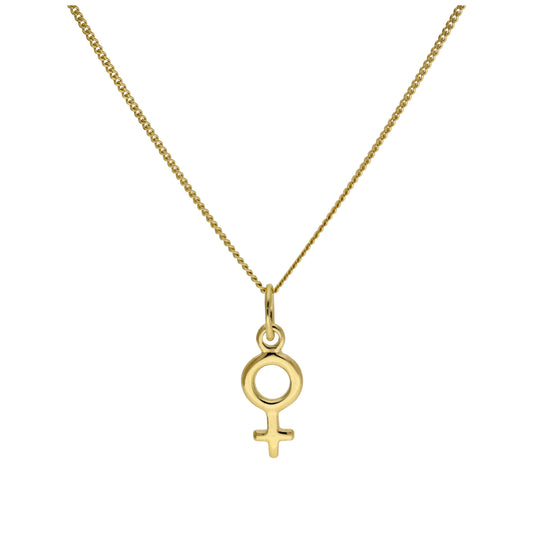 Kleine vergoldete Halskette aus Sterlingsilber mit weiblichem Symbol, 14–32 Zoll