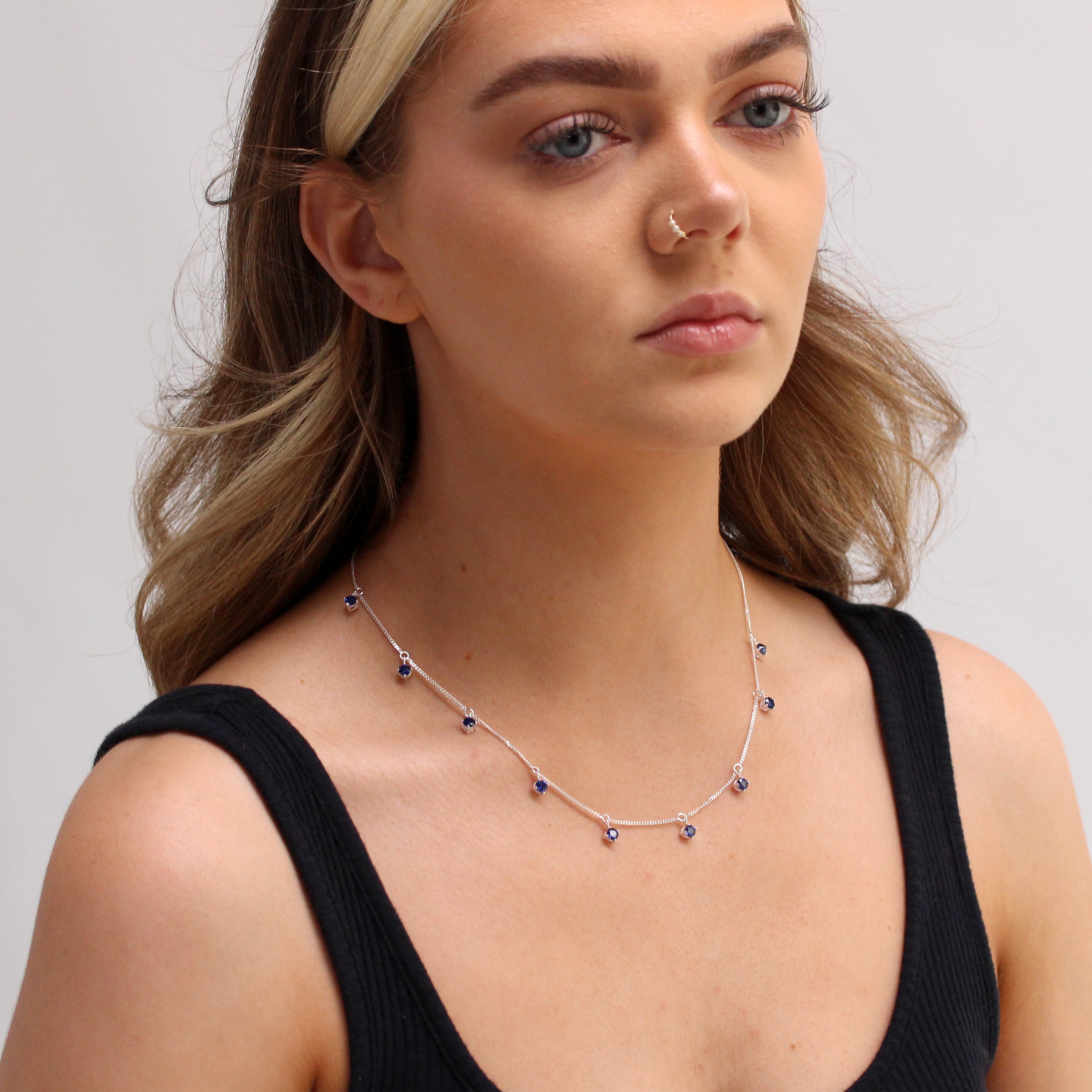 Sterlingsilber Mehr Saphir CZ Halskette 40,5+5 cm