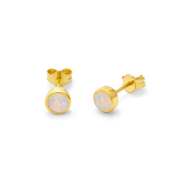 Vergoldet Sterlingsilber CZ Opal Überschliff 4 mm Ohrstecker