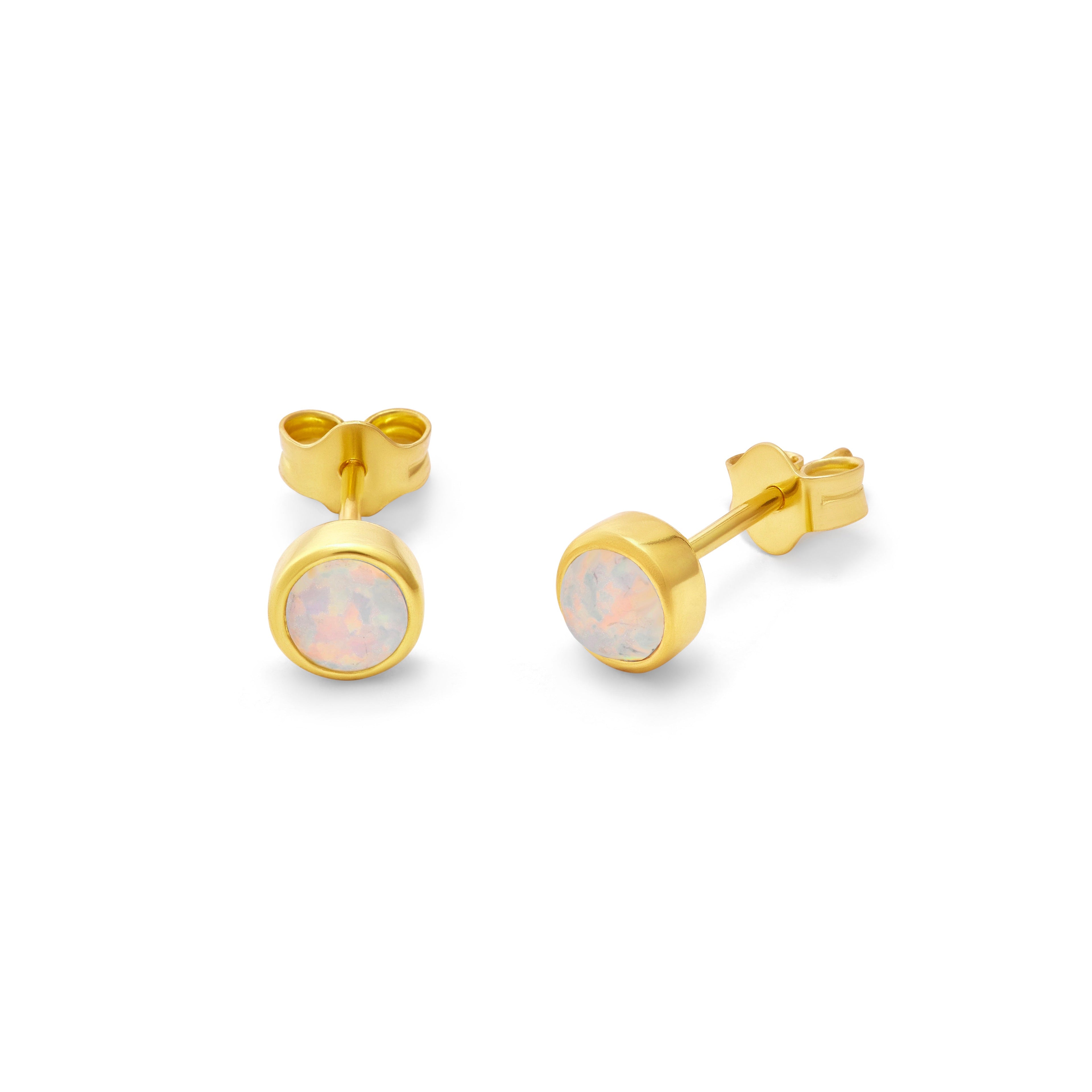 Vergoldet Sterlingsilber CZ Opal Überschliff 4 mm Ohrstecker