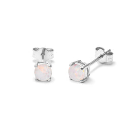 Sterlingsilber CZ Opal Geburtsstein Krallen Fassung 4 mm Ohrstecker