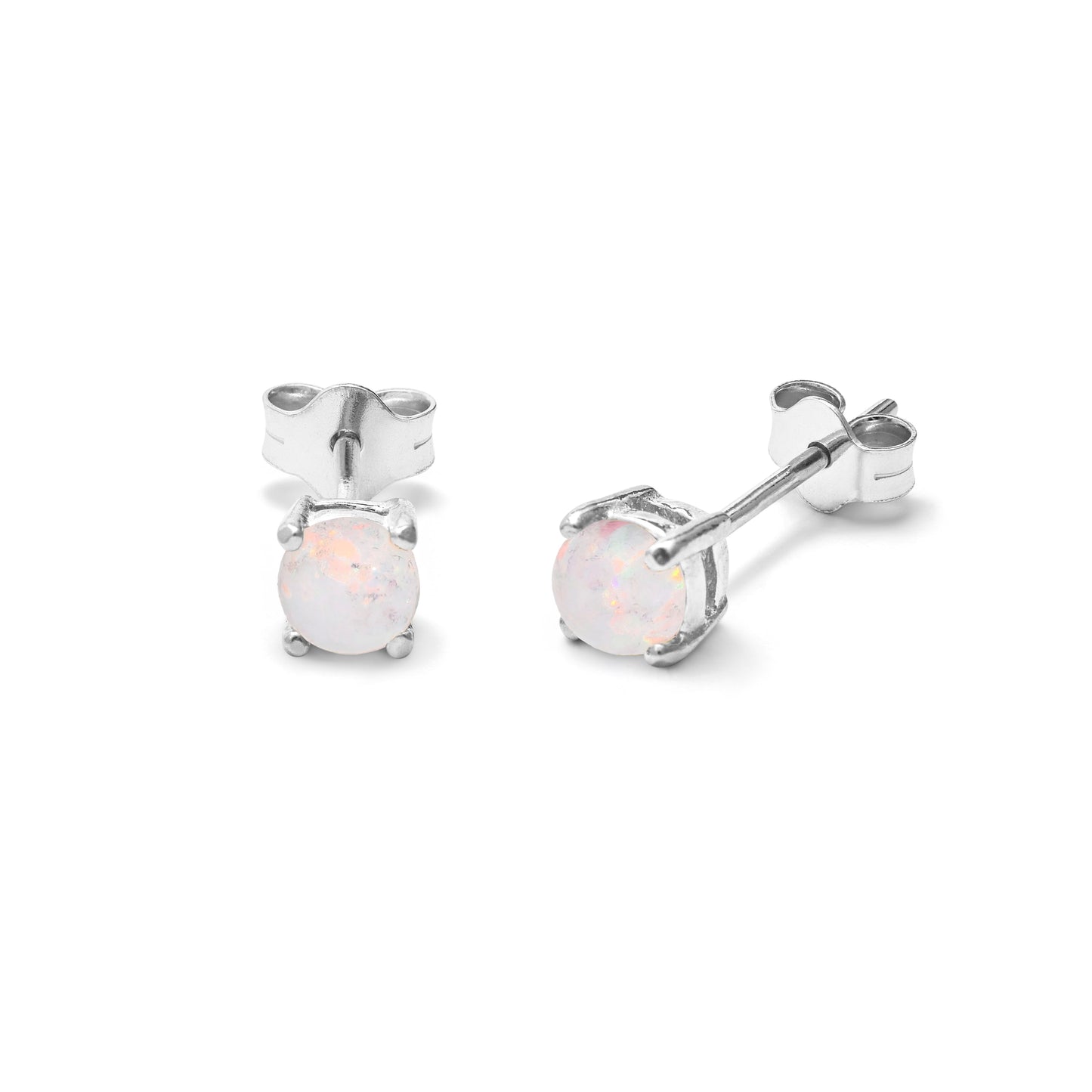 Sterlingsilber CZ Opal Geburtsstein Krallen Fassung 4mm Ohrstecker