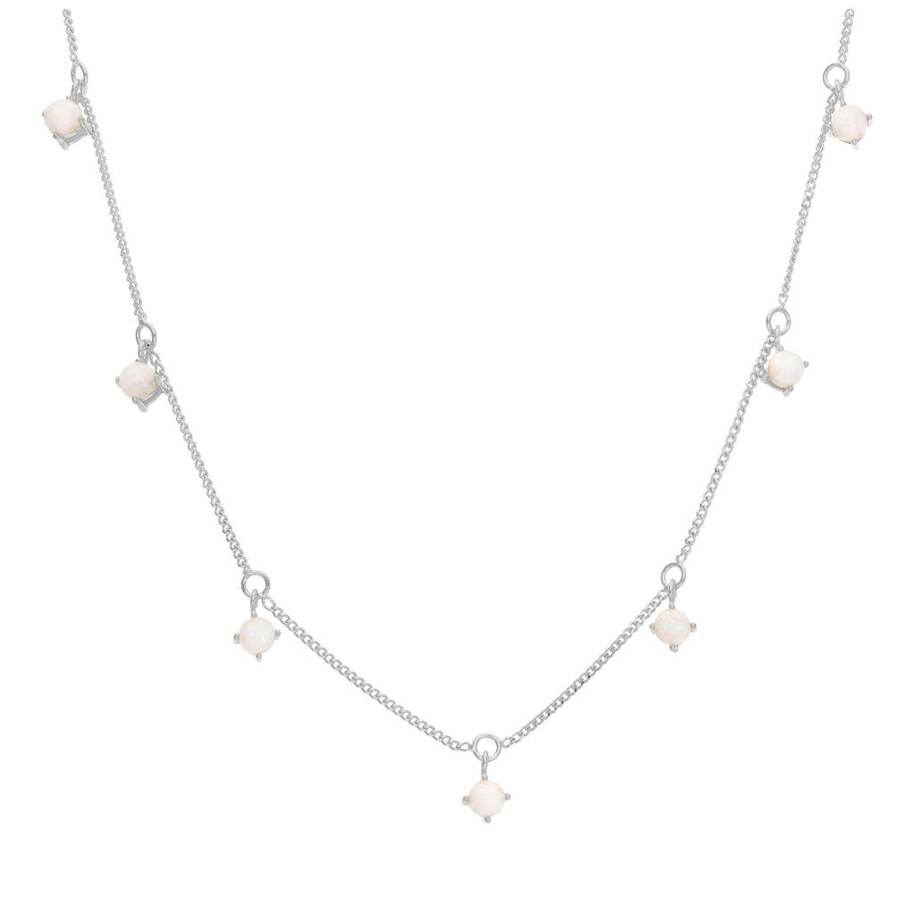Halskette aus Sterlingsilber mit mehreren Opal-Zirkonia (Geburtsstein), 40+5 cm