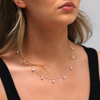 Halskette aus Sterlingsilber mit mehreren Opal-Zirkonia (Geburtsstein), 40+5 cm