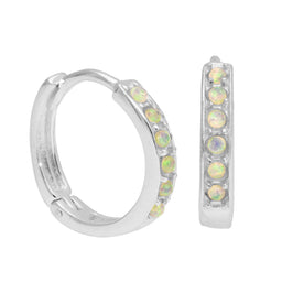 Sterlingsilber Opal CZ Pavé Fassung 15 mm Klappcreolen Ohrringe