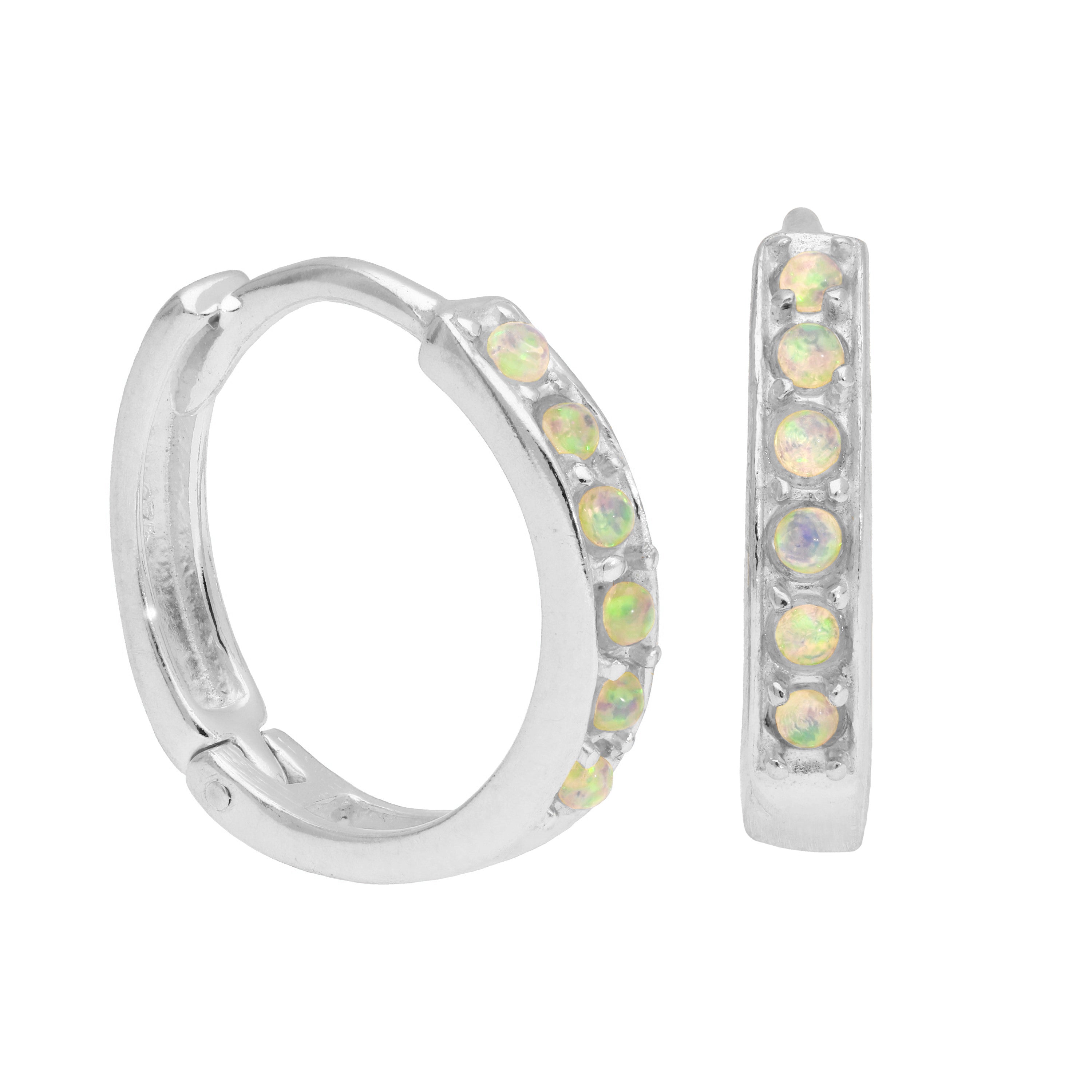 Sterlingsilber Opal CZ Pavé Fassung 15 mm Klappcreolen Ohrringe