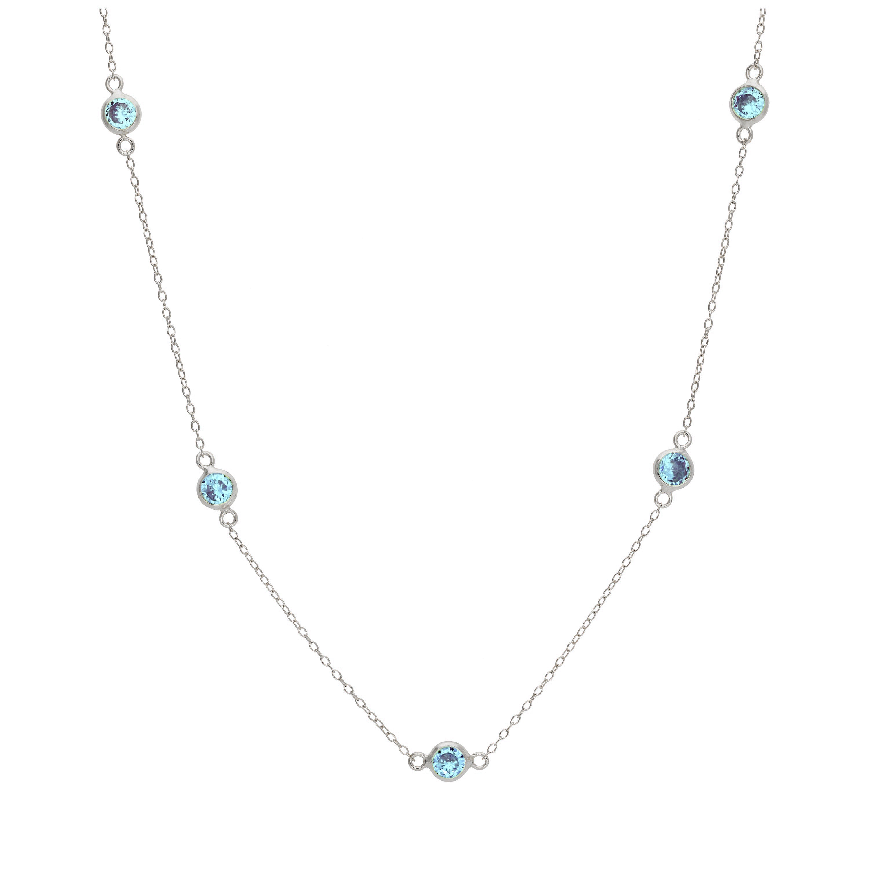 Sterlingsilber Mehr Aquamarin CZ März Geburtsstein Überschliff Halskette