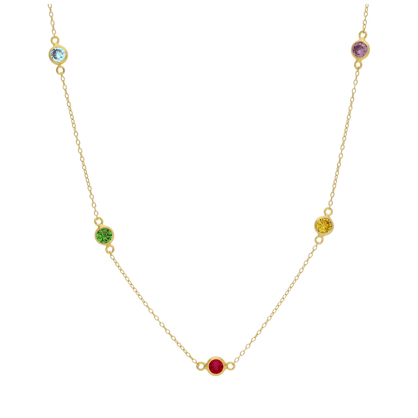 Gold Plated Sterling Silver Multi Rainbow CZ Necklace 16+2 Inches