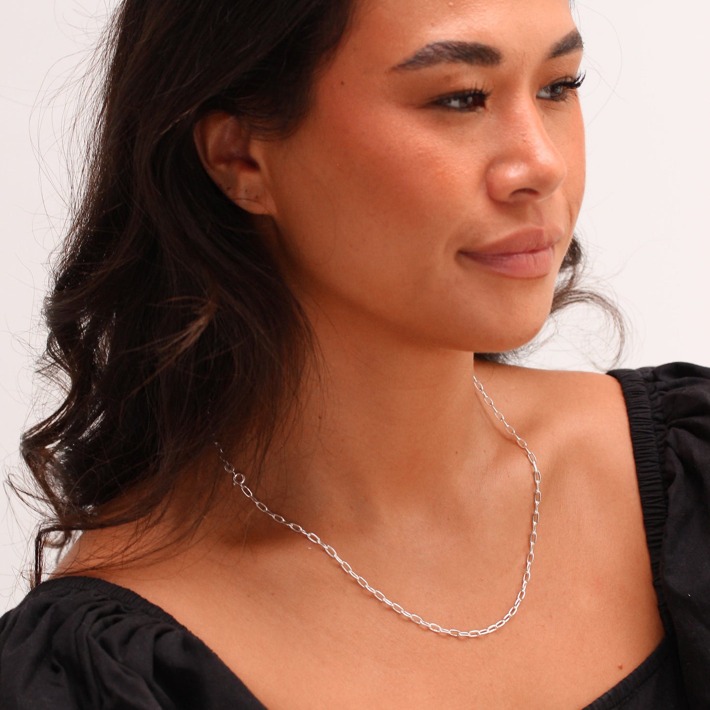 Sterlingsilber Flach Lang Kabel Kettenglied Halskette 45,5 - 56cm