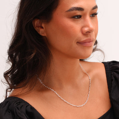 Sterlingsilber Flach Lang Kabel Kettenglied Halskette 45,5 - 56cm